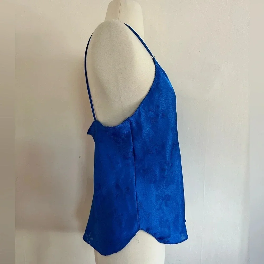 Vintage 80s 90s Sears Camisole Sz M Shiny Satin Blue Bows Coquette - Picture 3 of 5